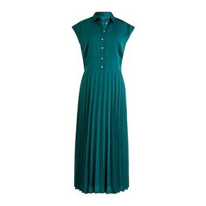 Jcrew Midi Shirt Dress with Pleated Skirt (Teal Colored)